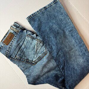 BKE Buckle Fulton Jeans Men 31R Blue Bootcut Stretch Denim Distress Medium Wash